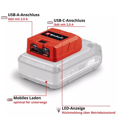 USB адаптер за батерия TC-CP 18 Li USB A/C-Solo Einhell (4514148)
